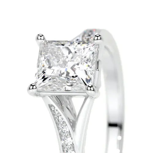 Alluring Lunara Moissanite 2.0ct Princess Cut 925 Sterling Silver Split Shank Engagement Ring