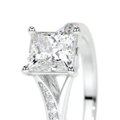 Alluring Lunara Moissanite 2.0ct Princess Cut 925 Sterling Silver Split Shank Engagement Ring