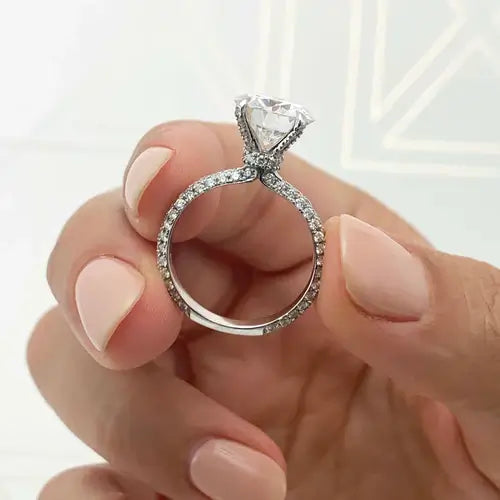 Gleaming Lunara Moissanite 3.0ct Round Cut 925 Sterling Silver Pave Engagement Ring