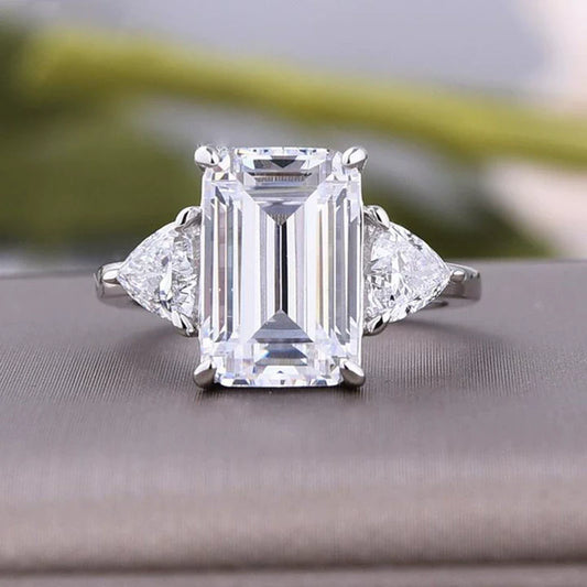 Deluxe Radiant Cut 7.5ct Three Stone Engagement Ring In Sterling Silver