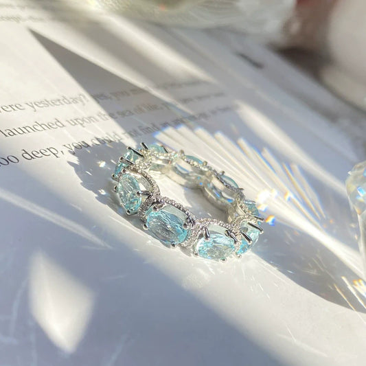 Lunara X Lustrous Oval Cut Aquamarine Blue Wedding Ring In 925 Sterling Silver