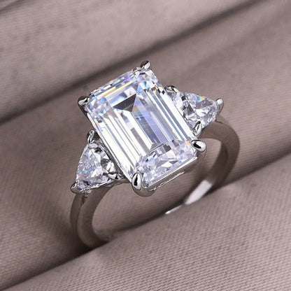 Deluxe Radiant Cut 7.5ct Three Stone Engagement Ring In Sterling Silver