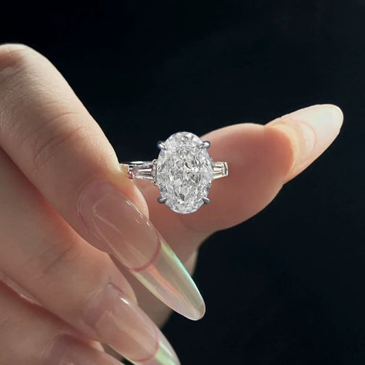 Delicate Three Stone Oval Cut 3.5ct Engagement Ring In Sterling Silver