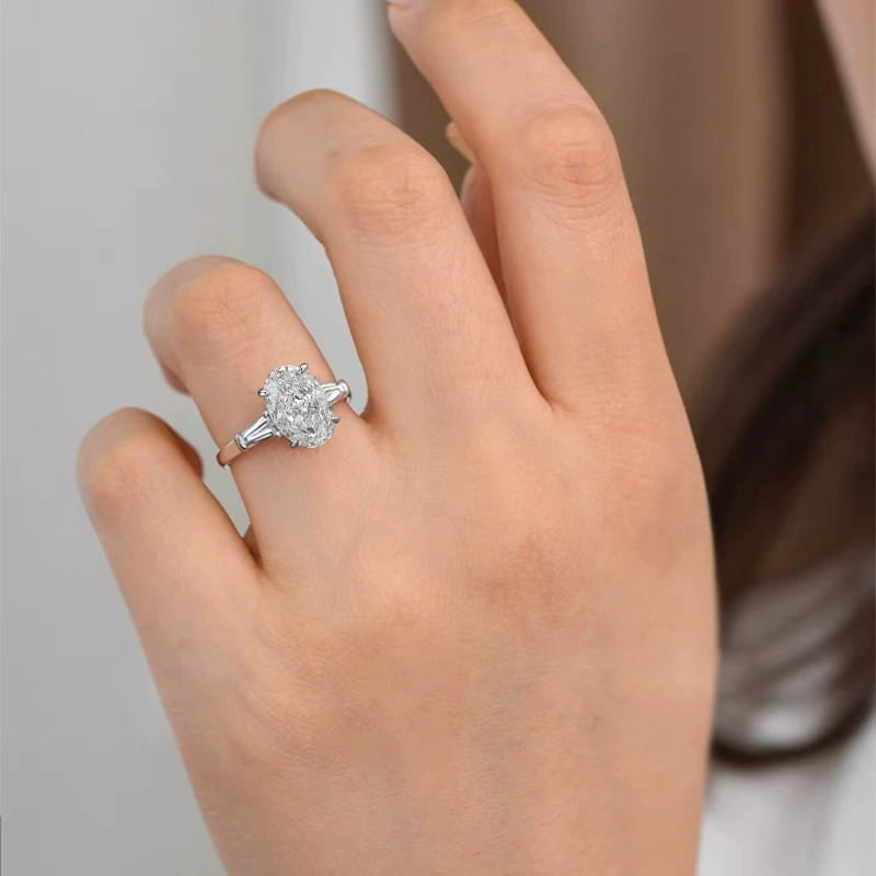 Delicate Three Stone Oval Cut 3.5ct Engagement Ring In Sterling Silver