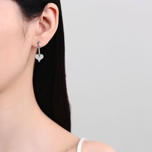 Round Cut White Stone Drop Earrings in White Gold Plating with Moissanite, 925 Sterling Silver