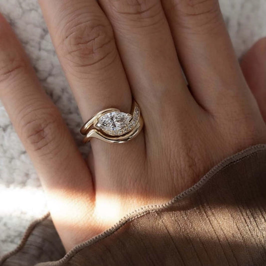 Unique Marquise Cut 1.0ct Pave Moissanite Ring Sets