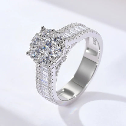 Sculpted Round Cut 2.0ct Pave Ring Sets In Sterling Silver