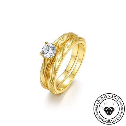 Antique Round Cut 1.0ct Solitaire Moissanite Ring Sets