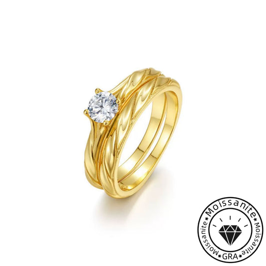 Antique Round Cut 1.0ct Solitaire Moissanite Ring Sets