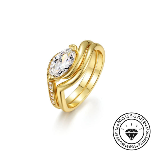 Unique Marquise Cut 1.0ct Pave Moissanite Ring Sets