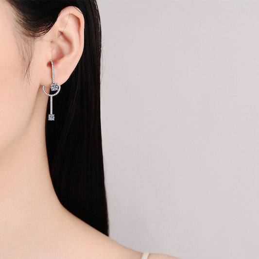 Round Cut White Stone Hoop Earrings in White Gold Plating with Moissanite, 925 Sterling Silver