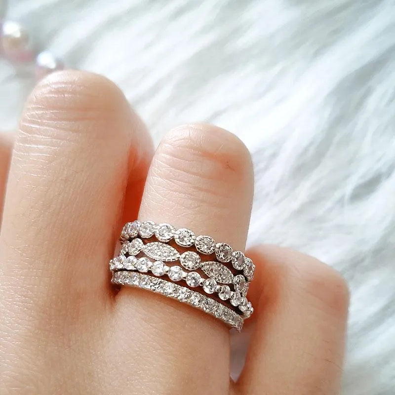 Brilliant Round Cut 2ct 4PC Ring Sets In Sterling Silver