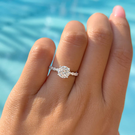 Lustrous Round Cut 1.2ct Pave Engagement Ring In Sterling Silver