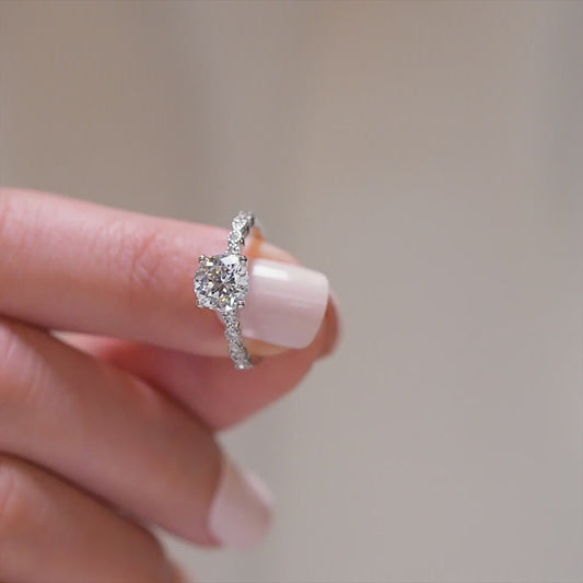 Lustrous Round Cut 1.2ct Pave Engagement Ring In Sterling Silver