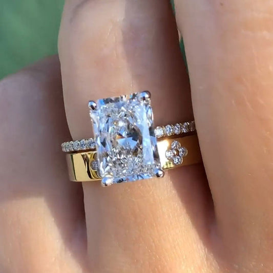Lustrous Radiant Cut 4.5ct Pave Ring Sets In Sterling Silver