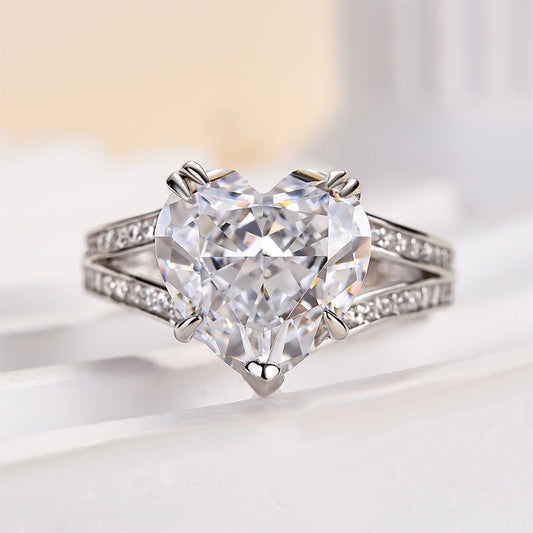 Luxurious 5.0ct Heart Cut Engagement Ring In Sterling Silver