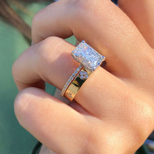 Lustrous Radiant Cut 4.5ct Pave Ring Sets In Sterling Silver