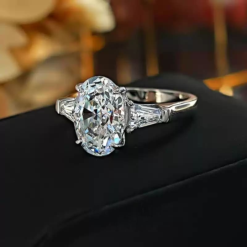 Delicate Three Stone Oval Cut 3.5ct Engagement Ring In Sterling Silver