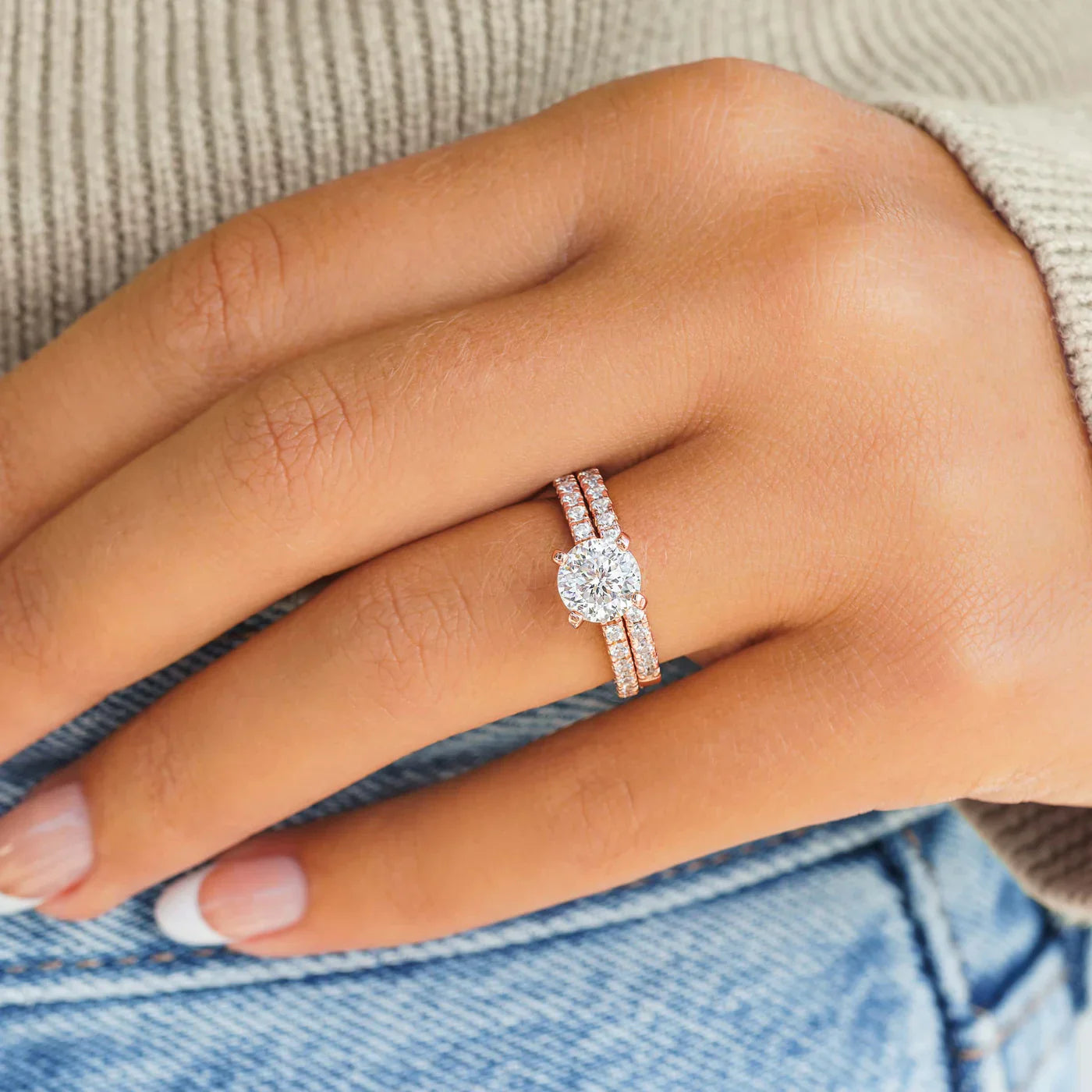 Resplendent Round Cut 1.2ct Pave 925 Sterling Silver Wedding Ring Set