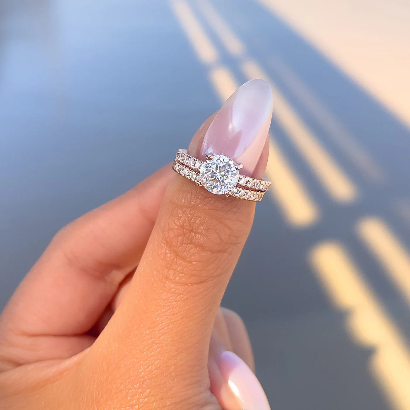 Resplendent Round Cut 1.2ct Pave 925 Sterling Silver Wedding Ring Set
